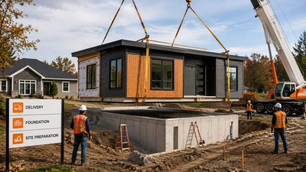 2026 modular home cost guide showing modular home foundation, delivery, and site preparation